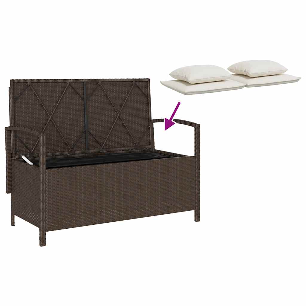 Πάγκος αποθήκευσης κήπου με μαξιλάρι Brown Poly Rattan - Pakobazaar