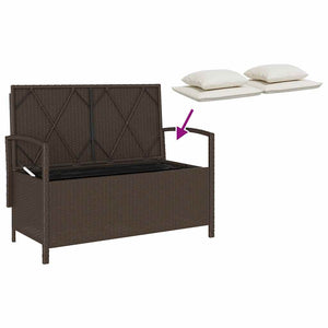 Πάγκος αποθήκευσης κήπου με μαξιλάρι Brown Poly Rattan - Pakobazaar
