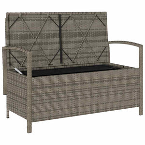 Πάγκος αποθήκευσης κήπου με μαξιλάρι Γκρι Poly Rattan