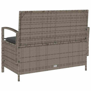 Πάγκος αποθήκευσης κήπου με μαξιλάρι Γκρι Poly Rattan