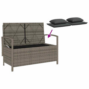 Πάγκος αποθήκευσης κήπου με μαξιλάρι Γκρι Poly Rattan