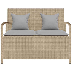 Πάγκος αποθήκευσης κήπου με μαξιλάρι Μπεζ Poly Rattan