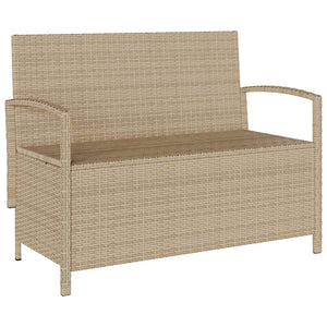 Πάγκος αποθήκευσης κήπου με μαξιλάρι Μπεζ Poly Rattan