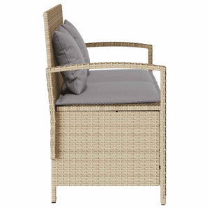 Πάγκος αποθήκευσης κήπου με μαξιλάρι Μπεζ Poly Rattan