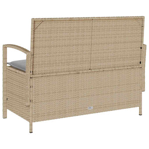 Πάγκος αποθήκευσης κήπου με μαξιλάρι Μπεζ Poly Rattan