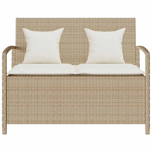 Πάγκος αποθήκευσης κήπου με μαξιλάρι Μπεζ Poly Rattan