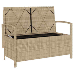 Πάγκος αποθήκευσης κήπου με μαξιλάρι Μπεζ Poly Rattan
