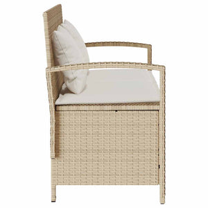 Πάγκος αποθήκευσης κήπου με μαξιλάρι Μπεζ Poly Rattan