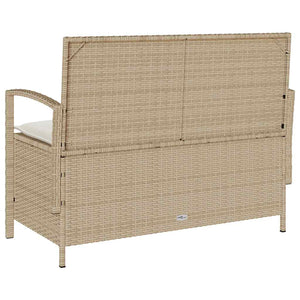 Πάγκος αποθήκευσης κήπου με μαξιλάρι Μπεζ Poly Rattan