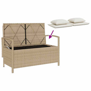 Πάγκος αποθήκευσης κήπου με μαξιλάρι Μπεζ Poly Rattan