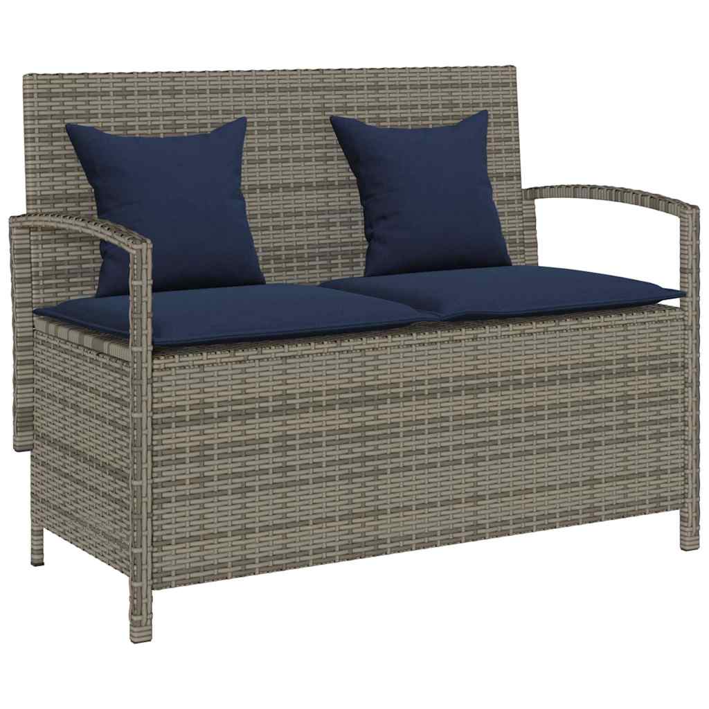 Πάγκος αποθήκευσης κήπου με μαξιλάρι Γκρι Poly Rattan - Pakobazaar