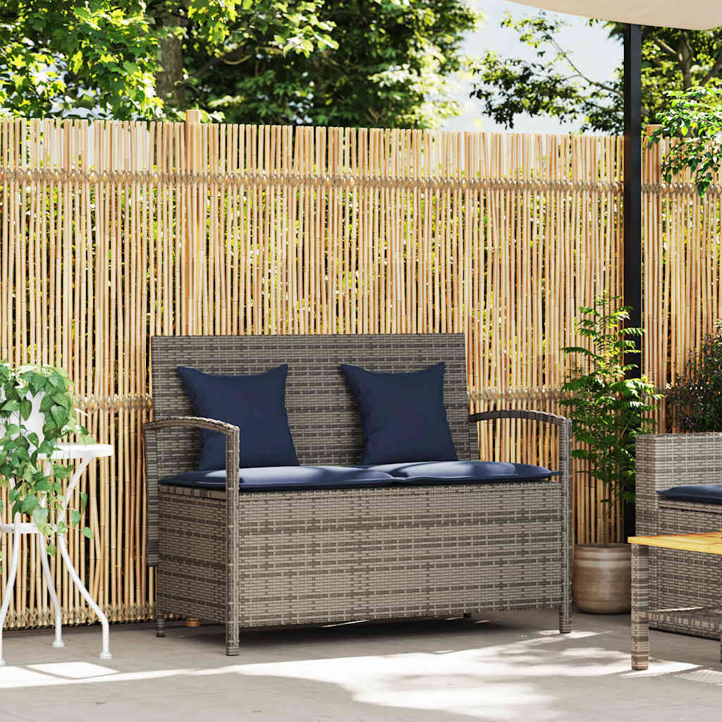 Πάγκος αποθήκευσης κήπου με μαξιλάρι Γκρι Poly Rattan - Pakobazaar