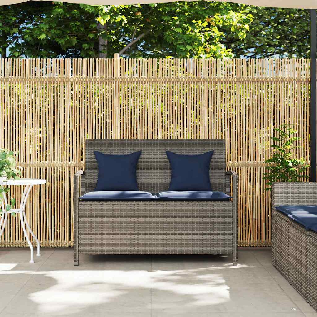 Πάγκος αποθήκευσης κήπου με μαξιλάρι Γκρι Poly Rattan - Pakobazaar