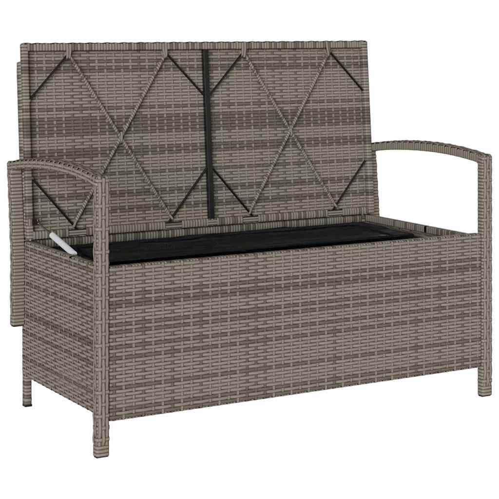 Πάγκος αποθήκευσης κήπου με μαξιλάρι Γκρι Poly Rattan - Pakobazaar