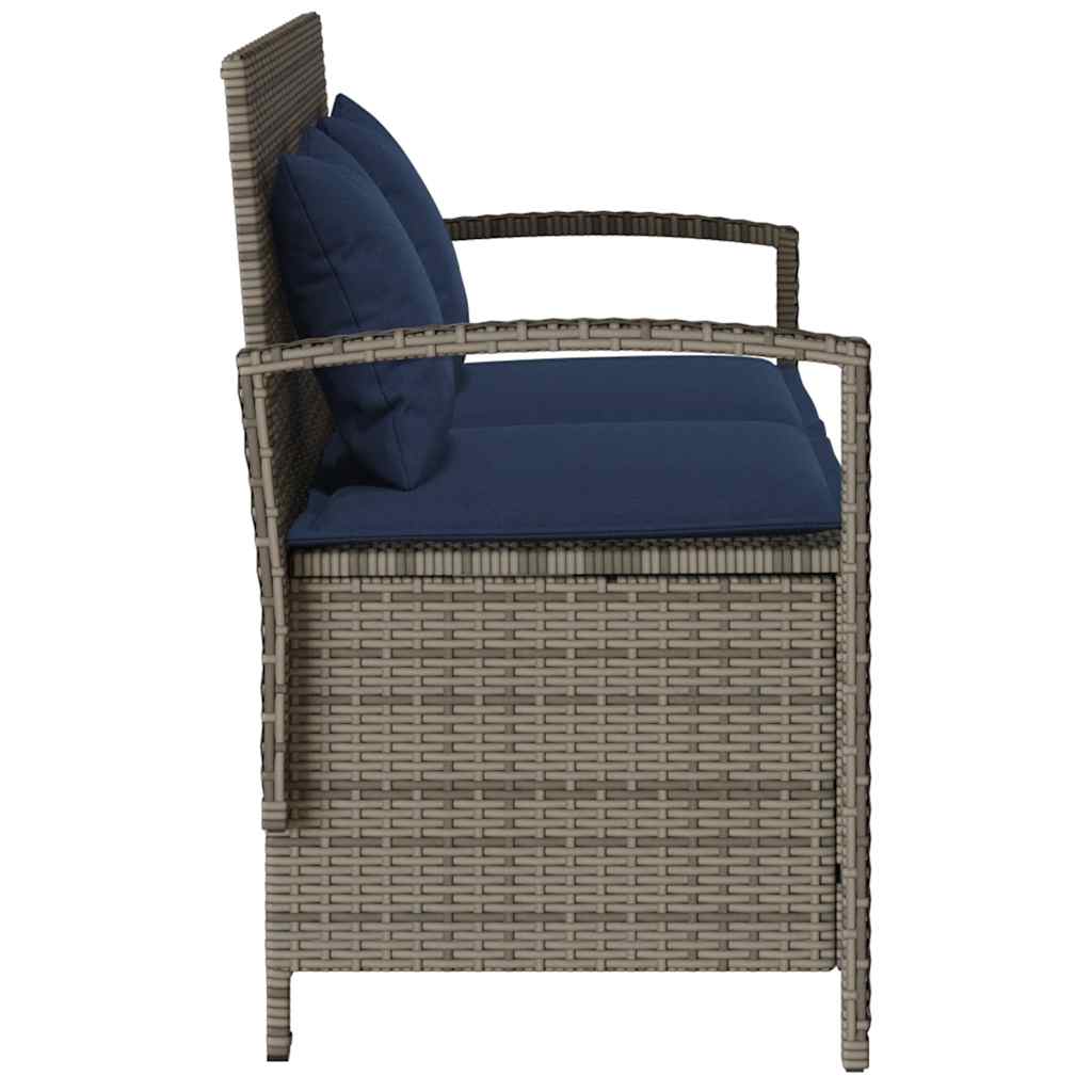 Πάγκος αποθήκευσης κήπου με μαξιλάρι Γκρι Poly Rattan - Pakobazaar