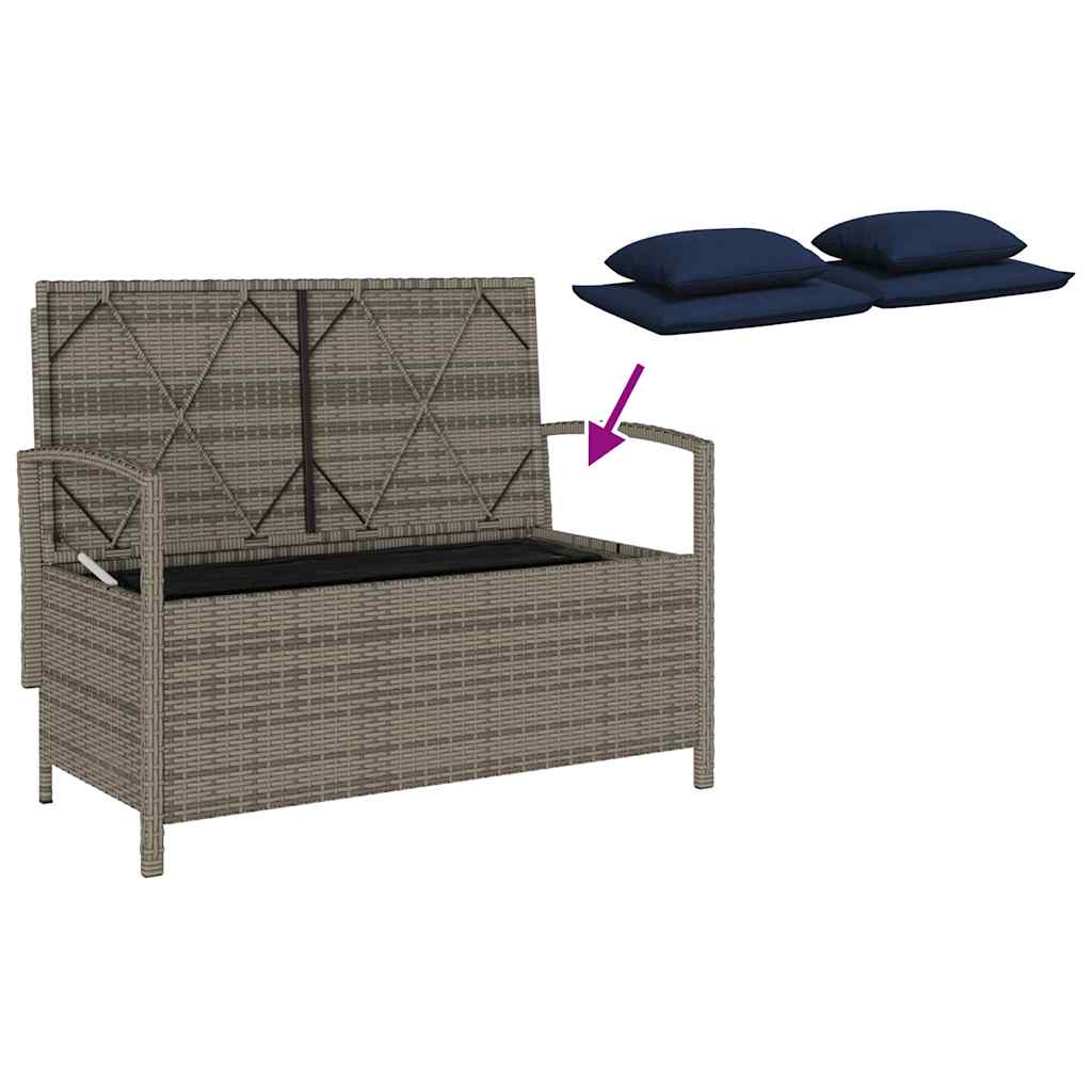 Πάγκος αποθήκευσης κήπου με μαξιλάρι Γκρι Poly Rattan - Pakobazaar