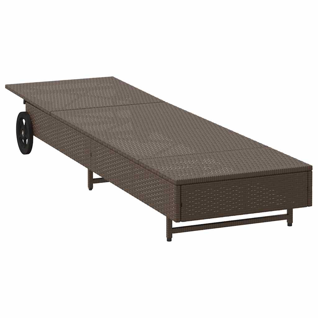 Ξαπλώστρα Καφέ από Συνθετικό Ρατάν με Τροχούς/Μαξιλάρια