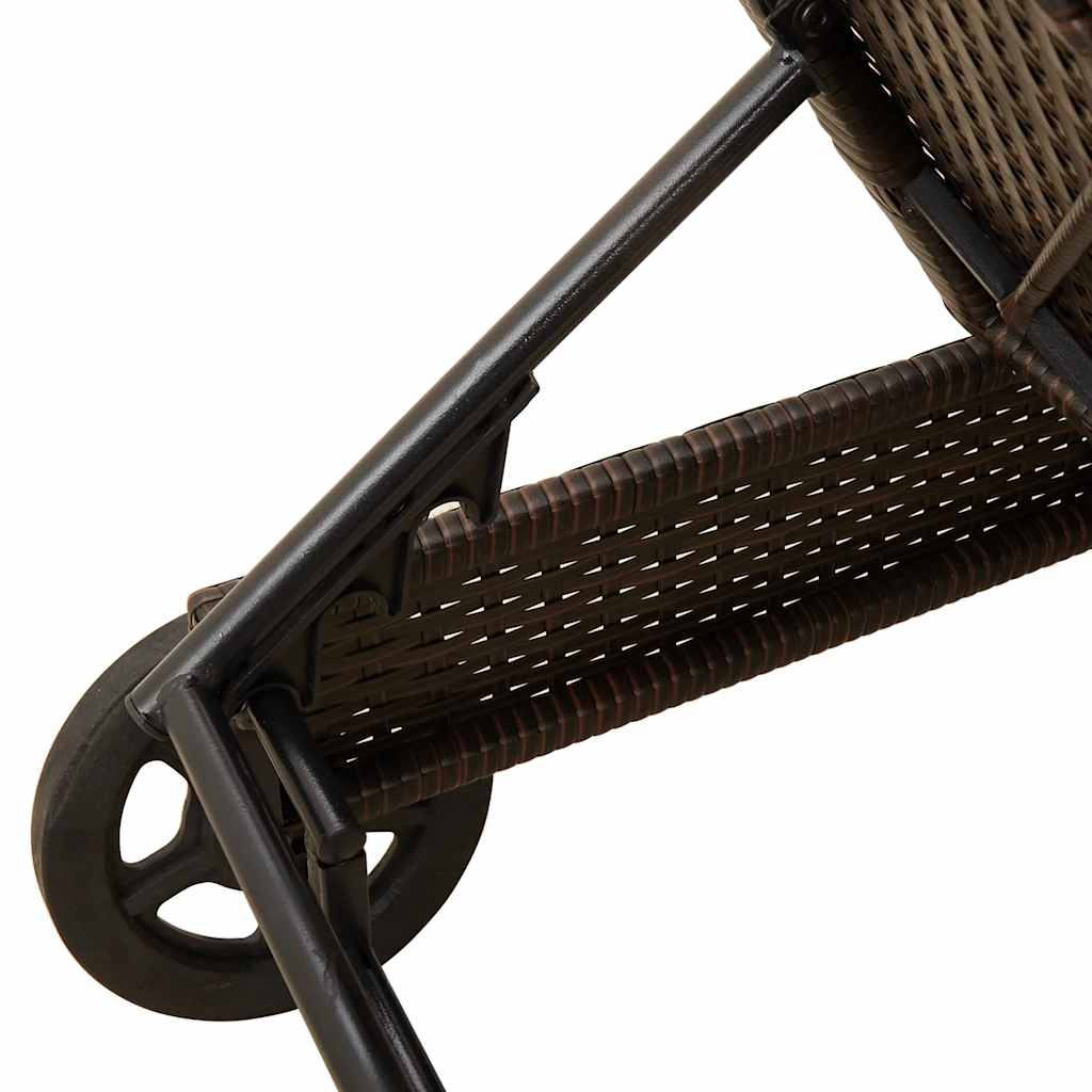 Ξαπλώστρα Καφέ από Συνθετικό Ρατάν με Τροχούς/Μαξιλάρια