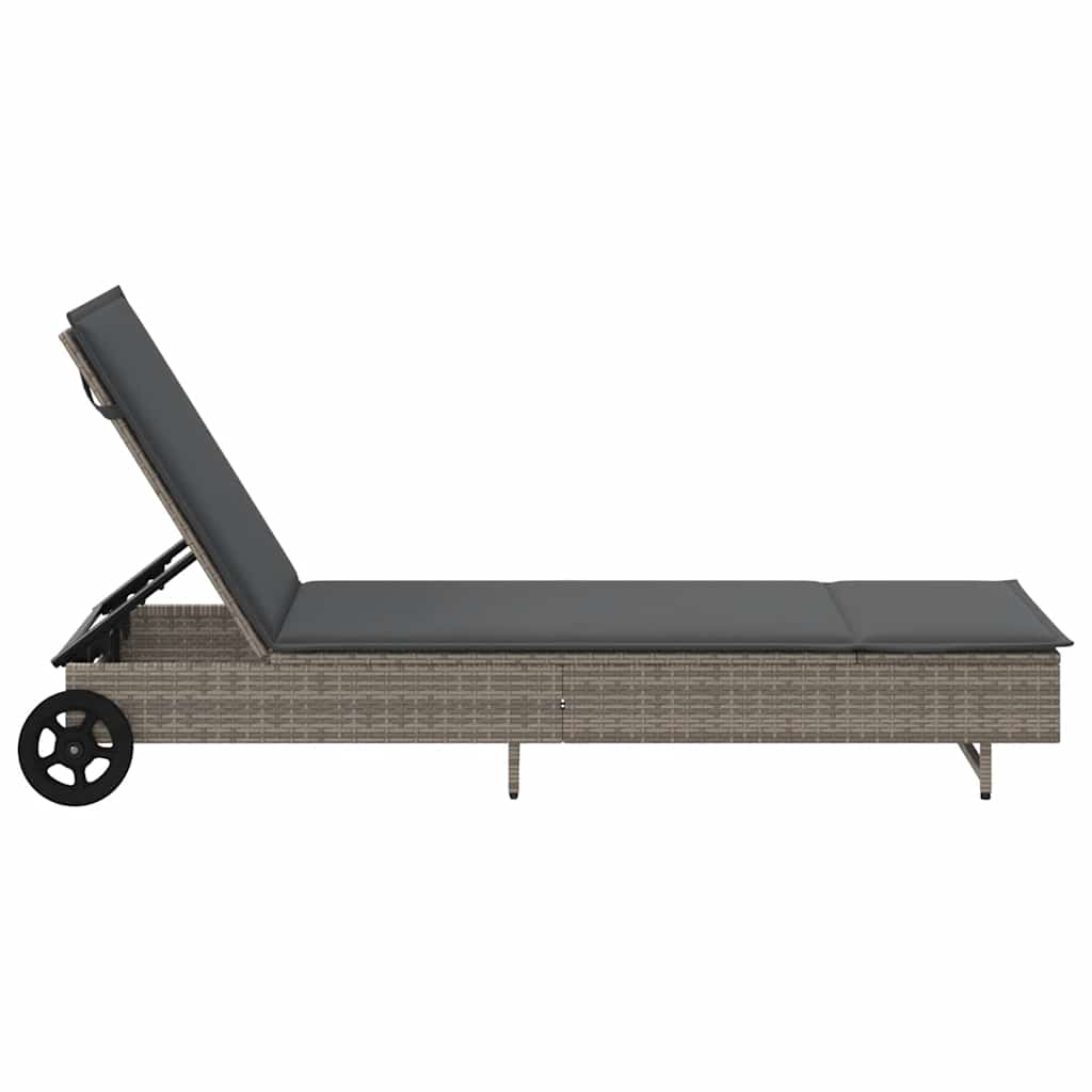 Ξαπλώστρα Γκρι από Συνθετικό Ρατάν με Τροχούς/Μαξιλάρια