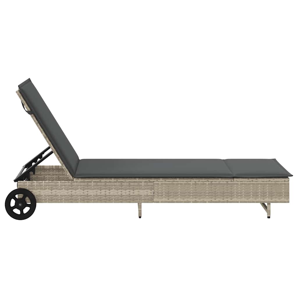 Ξαπλώστρα Αν. Γκρι από Συνθετικό Ρατάν με Τροχούς/Μαξιλάρια