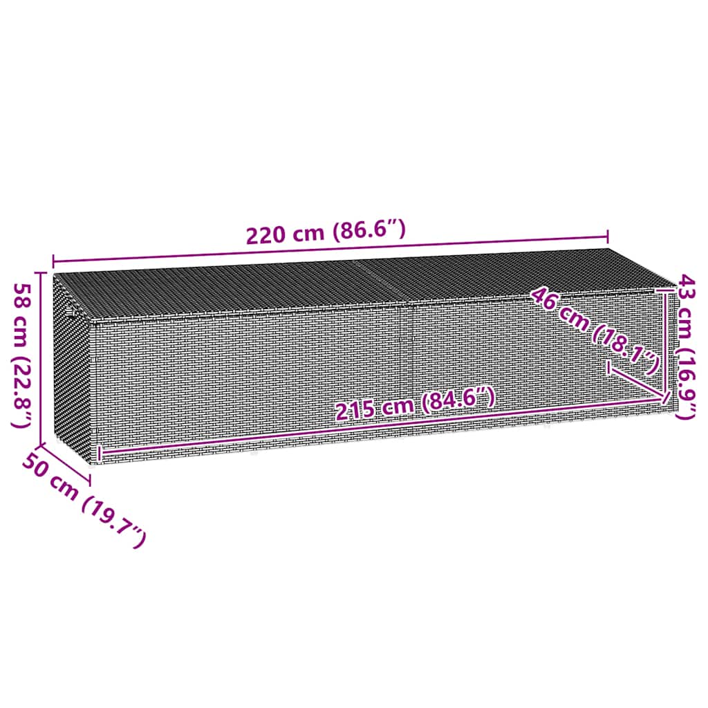 Κουτί Αποθήκευσης Κήπου Μαύρο 220 x 50 x 58 εκ. από Συνθετικό Ρατάν - Pakobazaar