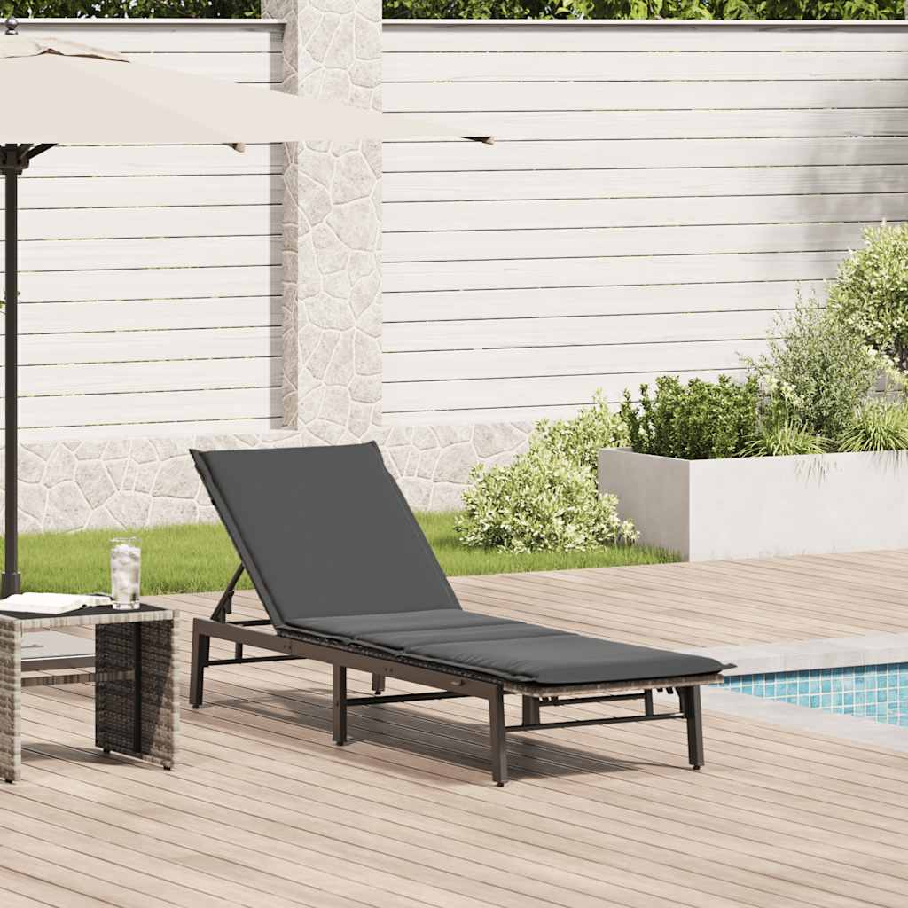 Ξαπλώστρα με Μαξιλάρι Ανοιχτό Γκρι από Συνθετικό Ρατάν - Pakobazaar
