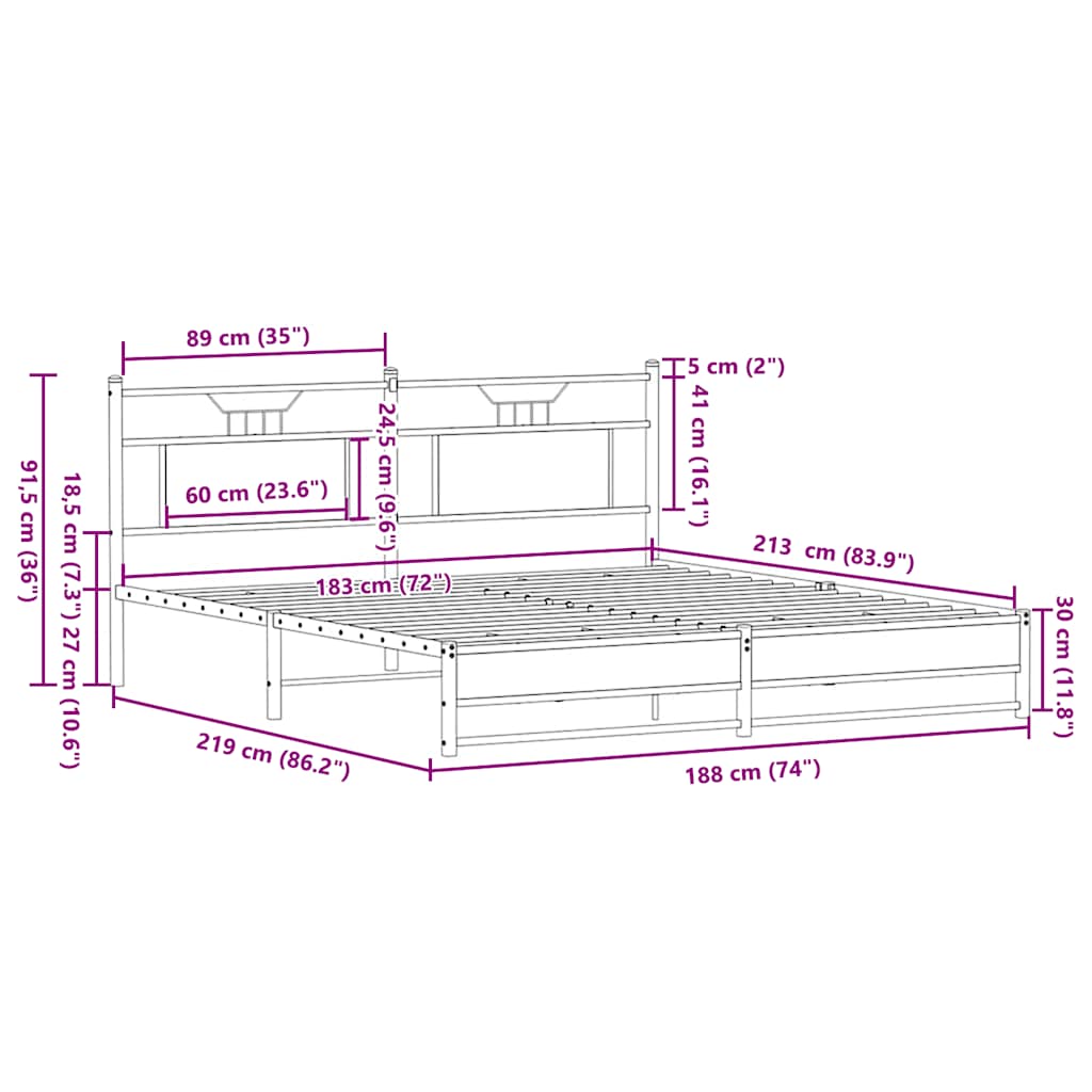 Σκελετός Κρεβ. Χωρίς Στρώμα Sonoma Δρυς 183x213 εκ. Μεταλλικό