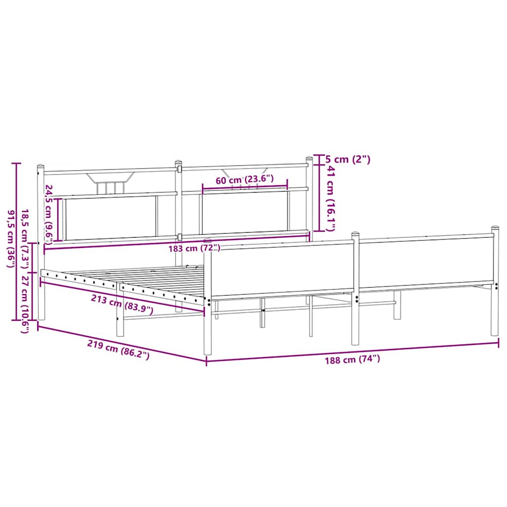 Σκελετός Κρεβ. Χωρίς Στρώμα Sonoma Δρυς 183x213 εκ. Μεταλλικό