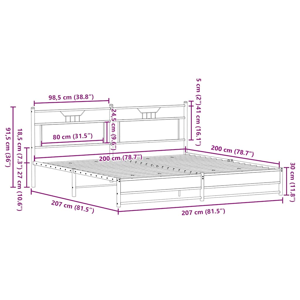 Σκελετός Κρεβ. Χωρίς Στρώμα Καφέ Δρυς 200x200 εκ. Μεταλλικό