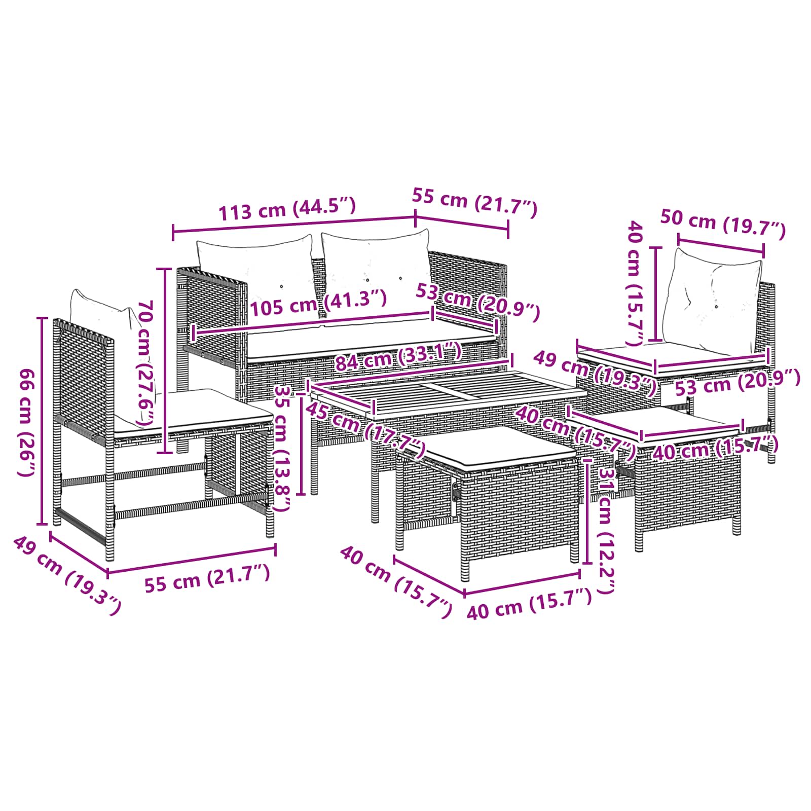 Σετ Καναπέ Κήπου 6 pcs Γκρι και Navy Blue συνθετικό ρατάν