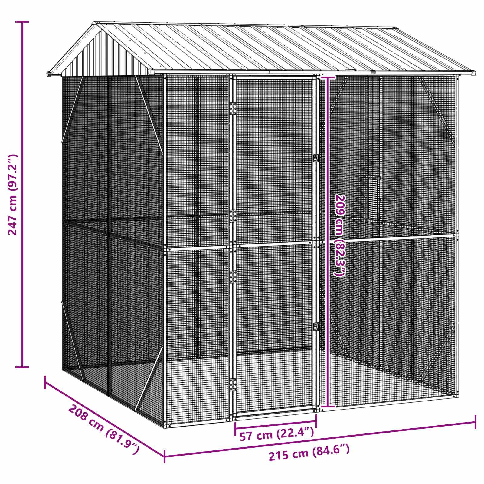 Κλουβί Πουλιών Ανθρακί 215 x 208 x 247 εκ Επικαλυμμένος Χάλυβας - Pakobazaar