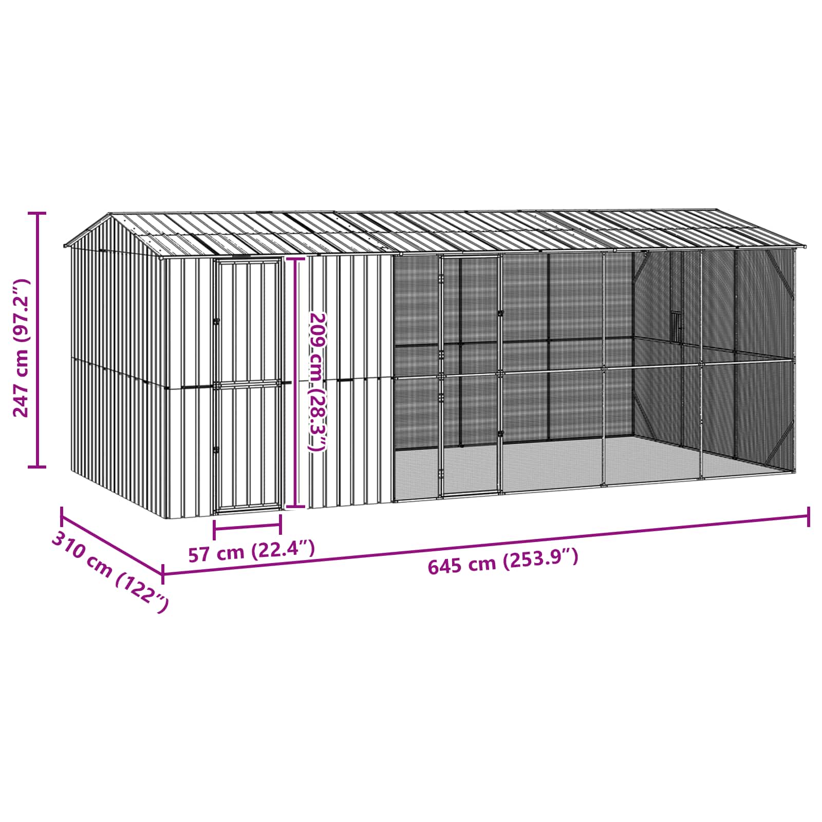 Κλουβί Πουλιών Ανθρακί 645 x 310 x 247 εκ Επικαλυμμένος Χάλυβας