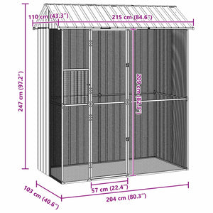 Κλουβί Πουλιών Γκρι 215 x 110 x 247 εκ. Επικαλυμμένος Χάλυβας