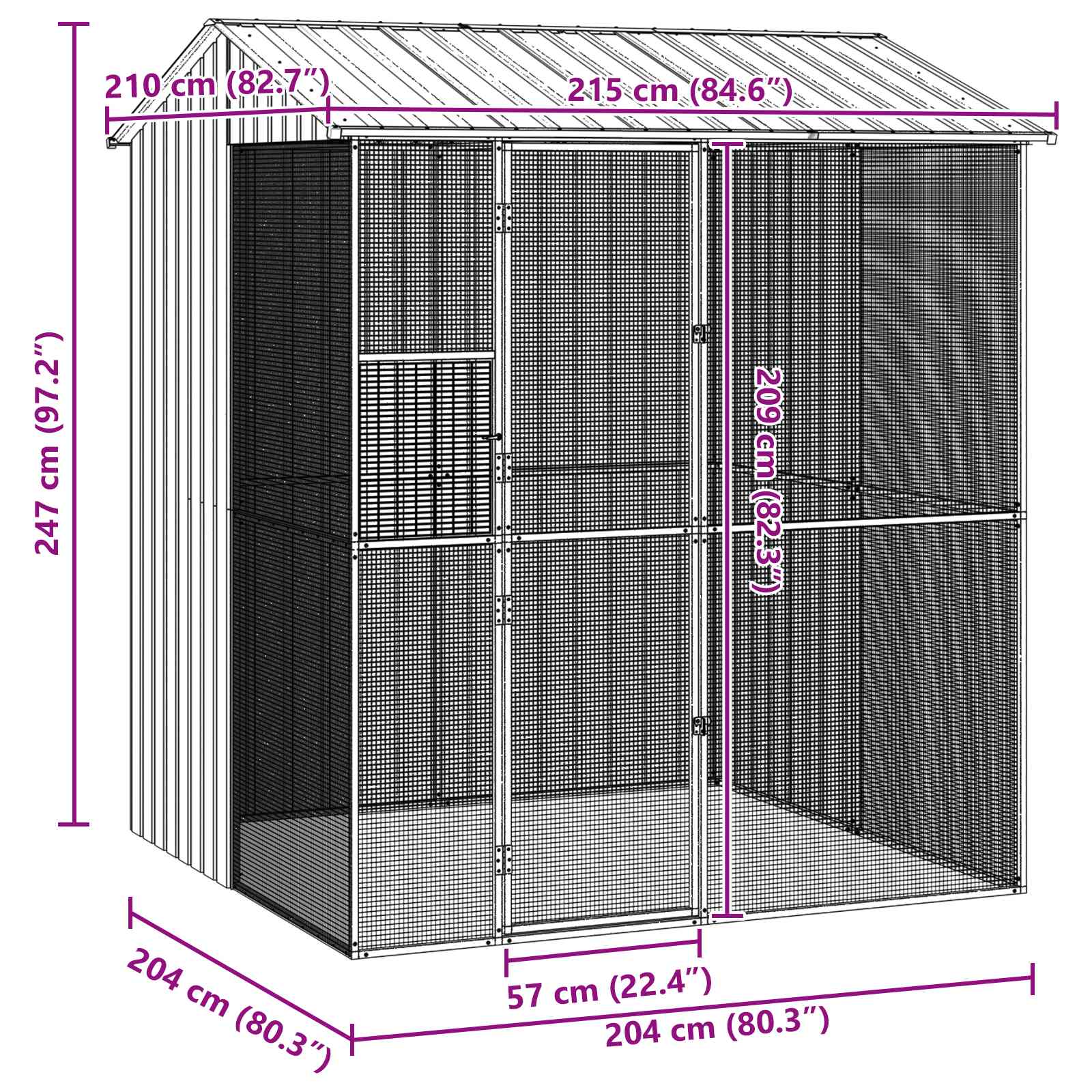 Κλουβί Πουλιών Γκρι 215 x 210 x 247 εκ. Επικαλυμμένος Χάλυβας - Pakobazaar