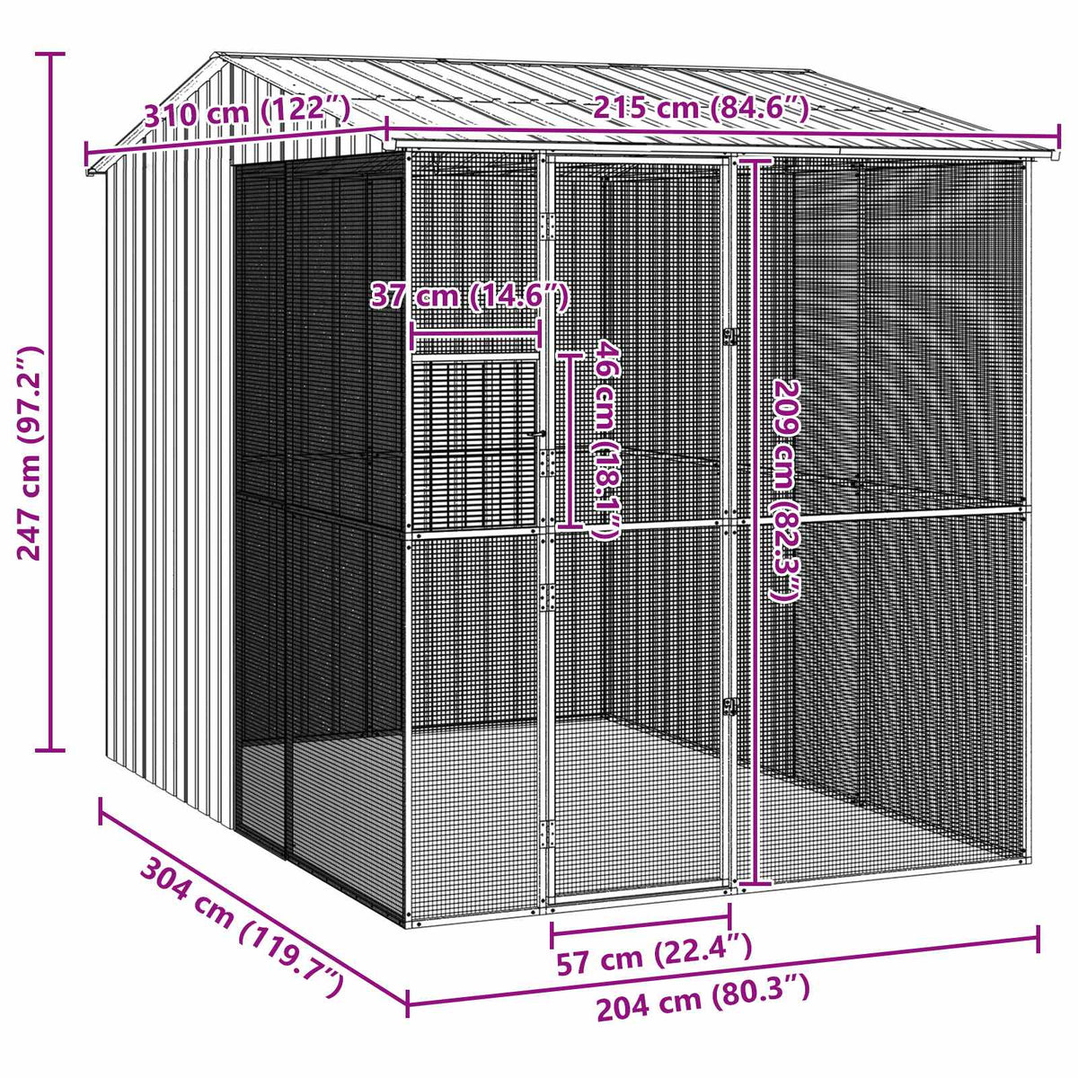 Κλουβί Πουλιών με αποθήκευση Ανθρακί 215 x 310 x 247 εκ. - Pakobazaar