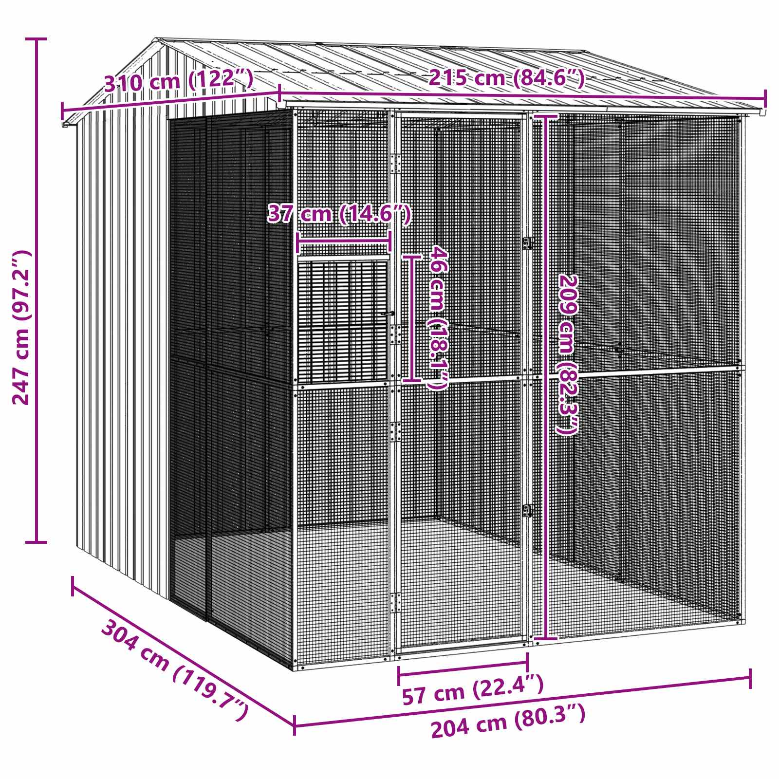 Κλουβί Πουλιών Γκρι 215 x 310 x 247 εκ. Επικαλυμμένος Χάλυβας