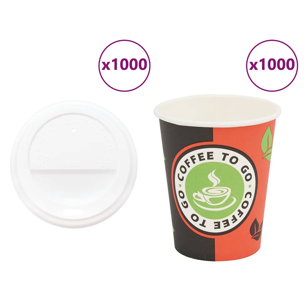 Χάρτινα ποτήρια καφέ με καπάκια 1000 τεμάχια 8oz 240ml