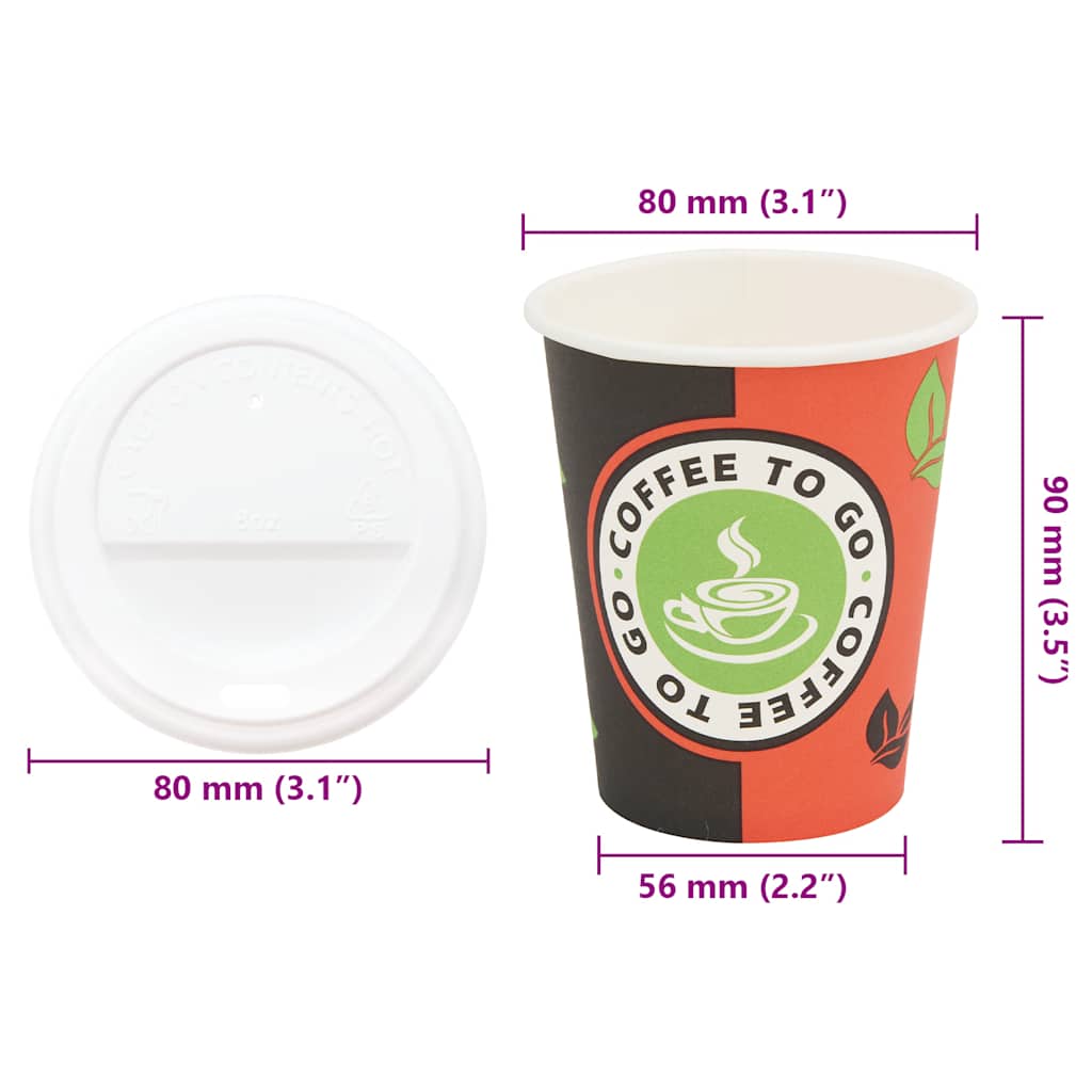 Χάρτινα ποτήρια καφέ με καπάκια 1000 τεμάχια 8oz 240ml