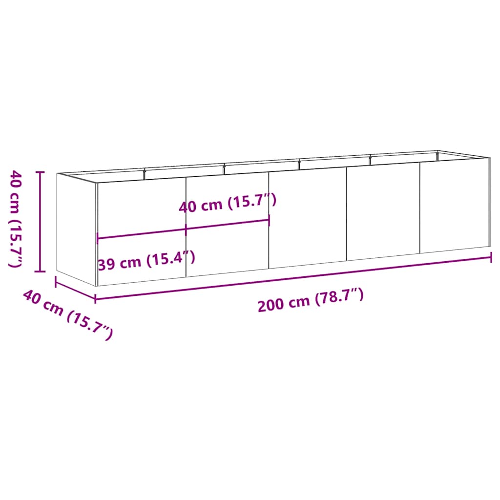 Ζαρντινιέρα 200x40x40 εκ. από Γαλβανισμένο Ατσάλι