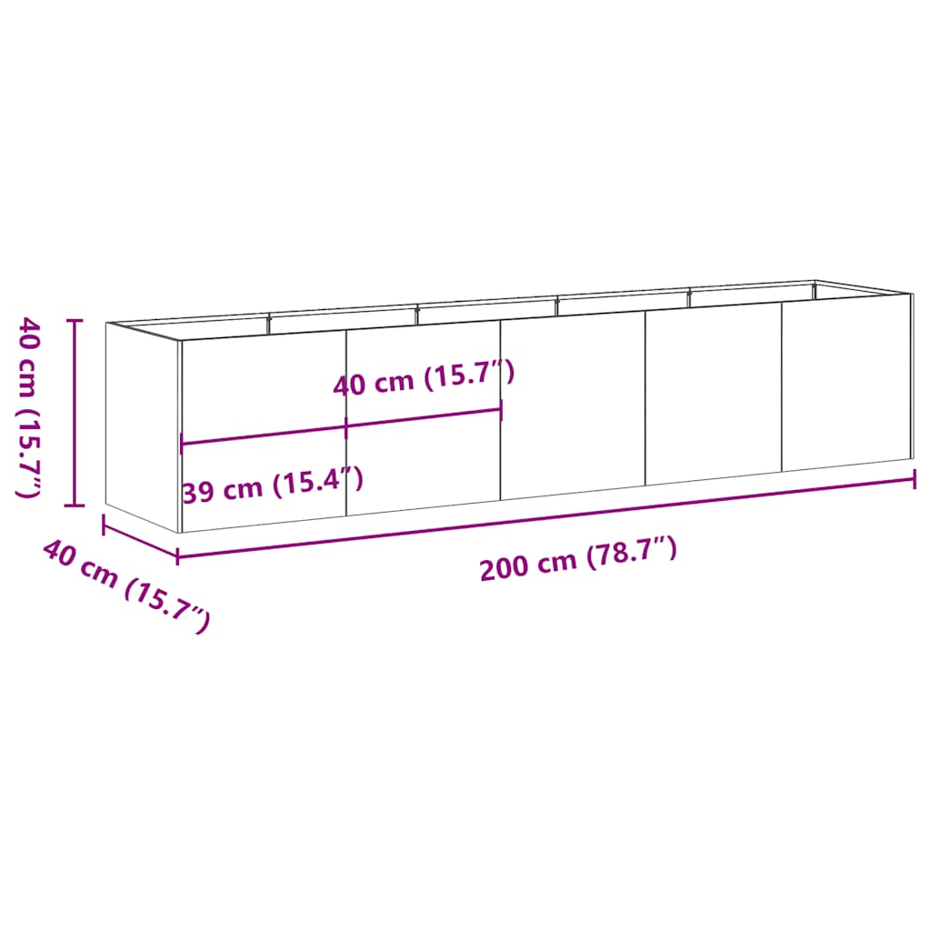 Ζαρντινιέρα 200x40x40 εκ. Ατσάλι Σκληρυθέν στον Αέρα - Pakobazaar