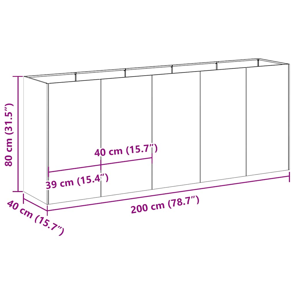 Ζαρντινιέρα Μαύρη 200x40x80 εκ. από Χάλυβα Ψυχρής Έλασης - Pakobazaar
