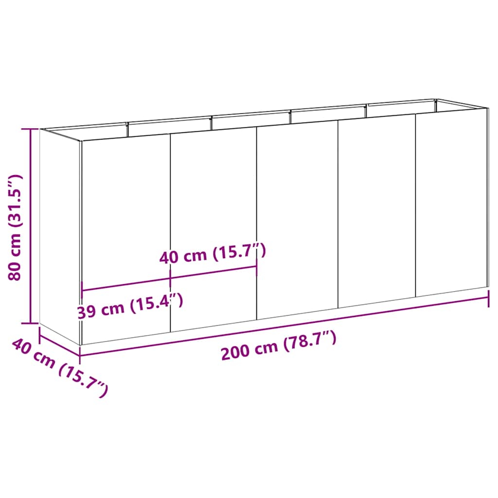 Ζαρντινιέρα Λαδί 200x40x80 εκ. από Χάλυβα Ψυχρής Έλασης
