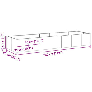 Ζαρντινιέρα Μαύρη 280x80x40 εκ. από Χάλυβα