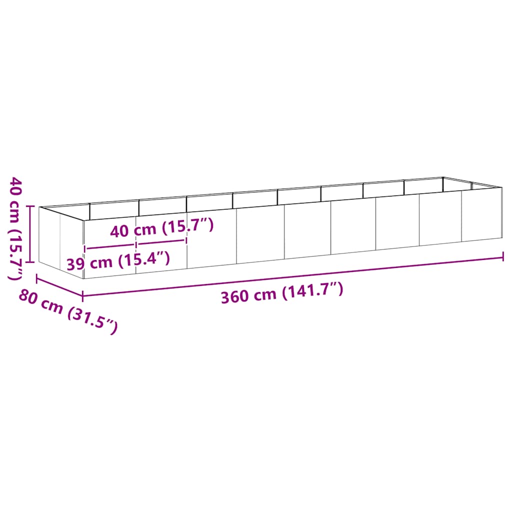 Ζαρντινιέρα 360x80x40 εκ. από Γαλβανισμένο Ατσάλι - Pakobazaar