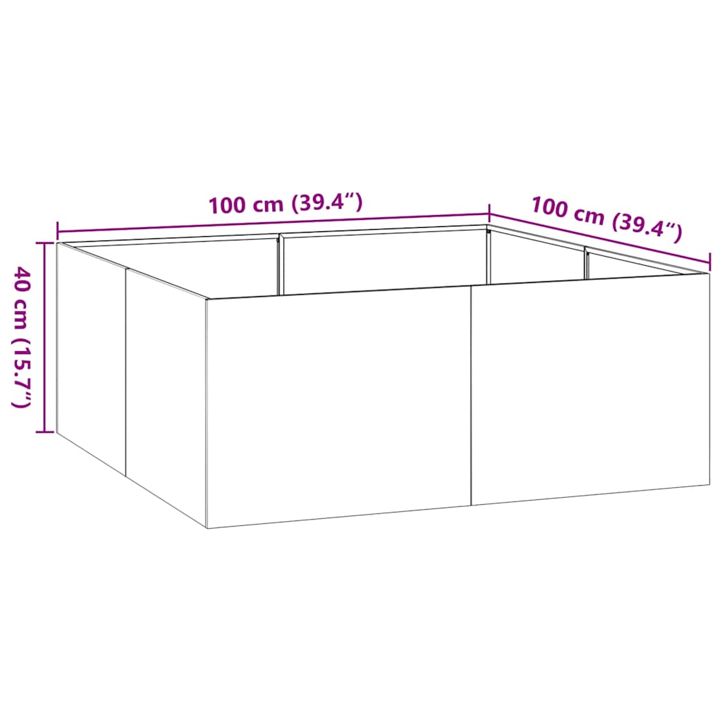 Ζαρντινιέρα Μαύρη 100x100x40 εκ. από Χάλυβα