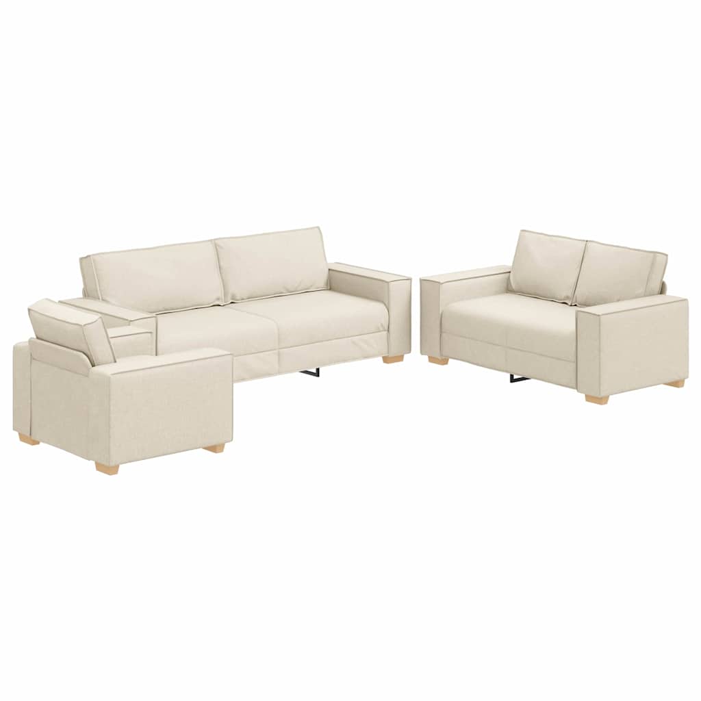 Σετ Καναπέ 3 pcs Μπεζ 220 x 80 x 84 εκ Ύφασμα μείγματος λινών - Pakobazaar