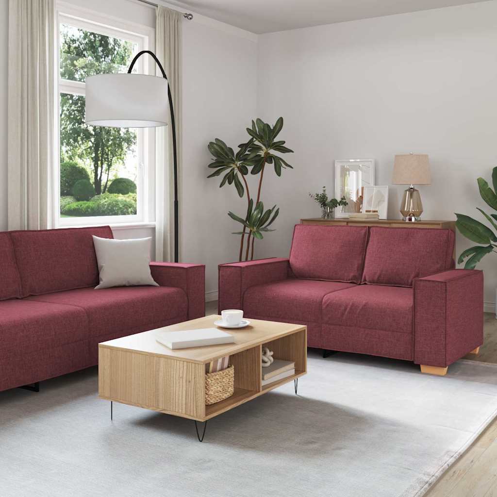 Καναπές 3 pcs Κόκκινο 220 x 80 x 84 εκ Ύφασμα μείγματος λινών - Pakobazaar