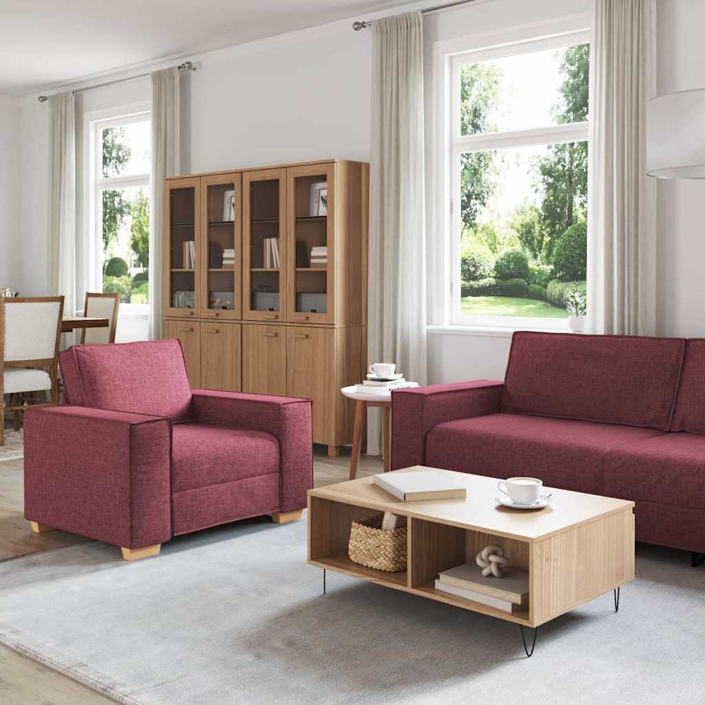 Καναπές 3 pcs Κόκκινο 220 x 80 x 84 εκ Ύφασμα μείγματος λινών - Pakobazaar