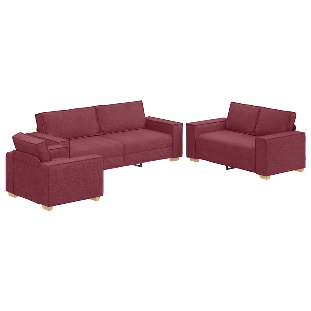 Καναπές 3 pcs Κόκκινο 220 x 80 x 84 εκ Ύφασμα μείγματος λινών - Pakobazaar