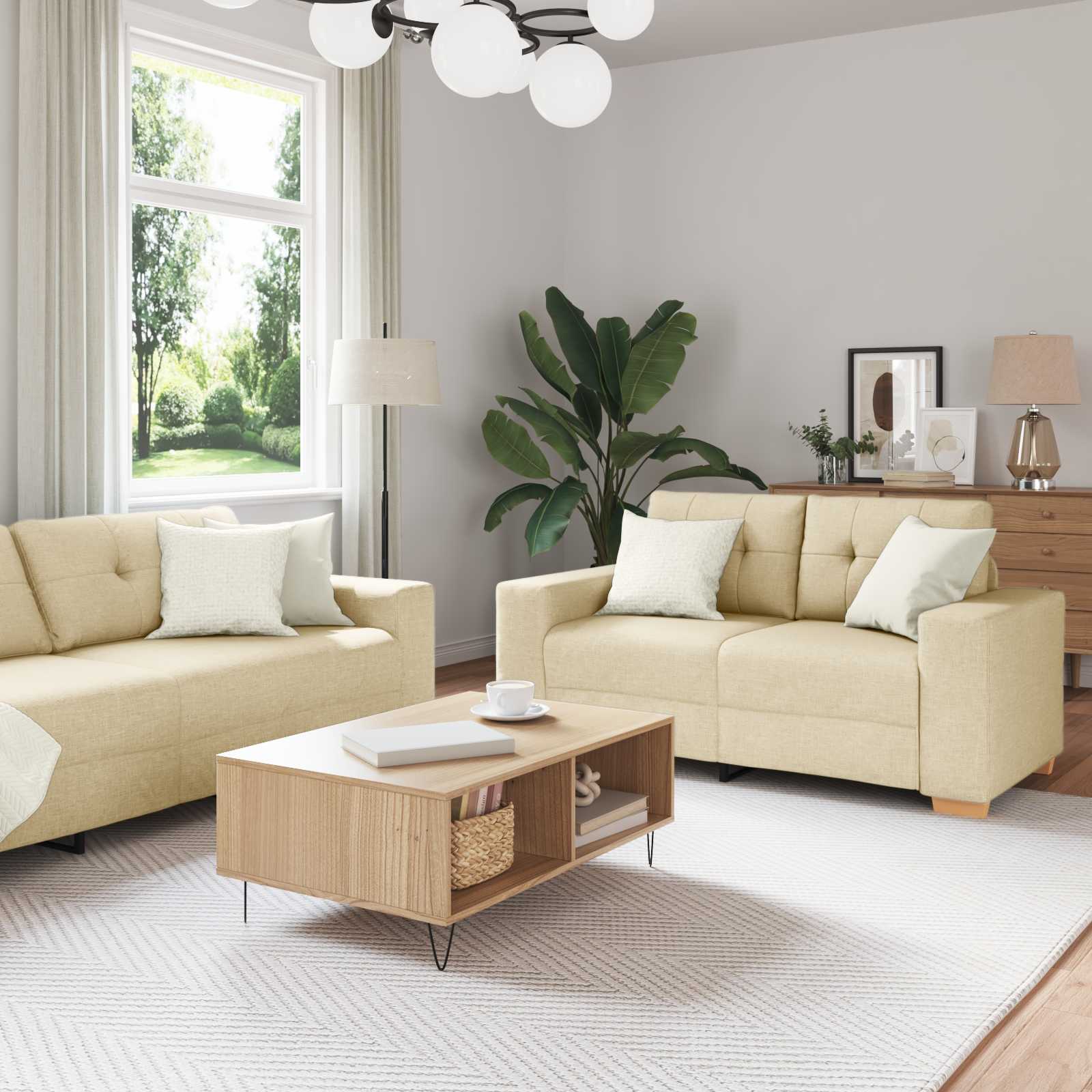 Καναπές 3 pcs Κρεμ 221 x 80 x 80 εκ Ύφασμα μείγματος λινών - Pakobazaar